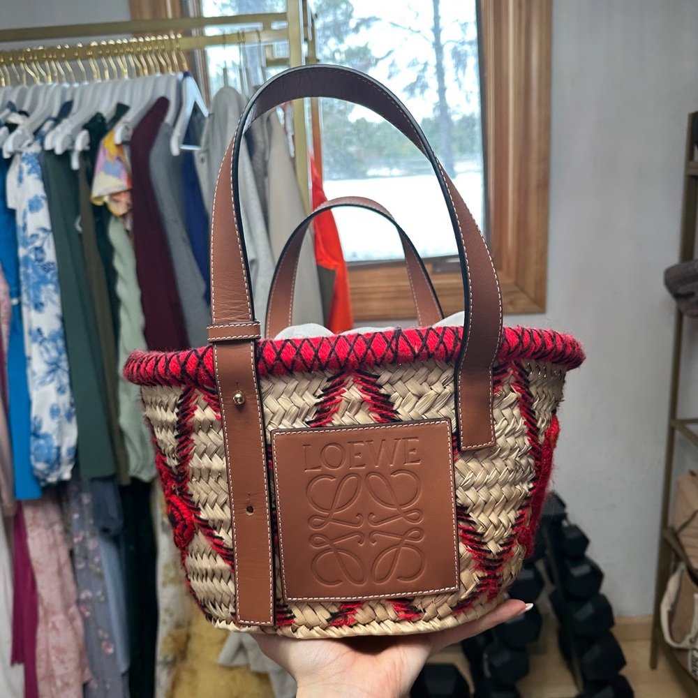 Loewe Red and Tan Woven Basket Bag (authentic)